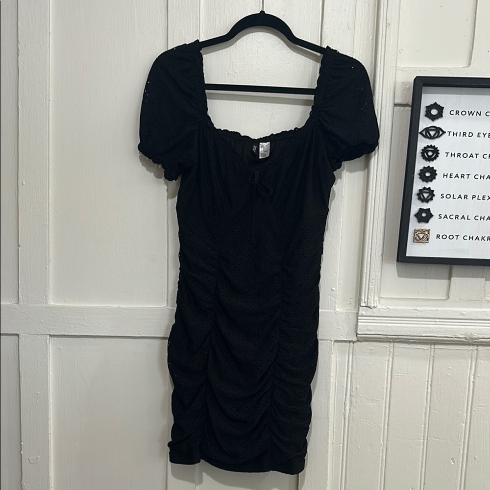 H&M Black Ruched Mini Dress